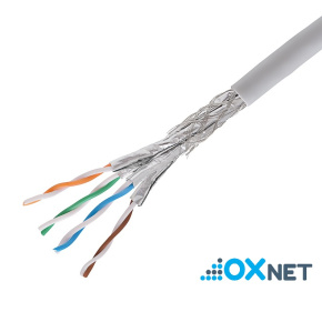 OXnet LAN cable S/FTP Cat6A solid 23AWGx4P Cu, PVC, Eca, reel 305m, gray