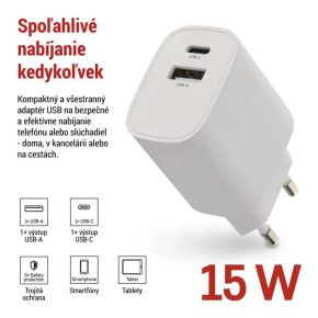 EMOS USB adaptér BASIC do siete, 1x USB-A a 1x USB-C, 15 W max.