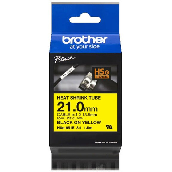 zmršťovacia bužírka BROTHER HSe651E čierne písmo, žltá bužírka TUBE (21mm) (HSE651E)