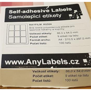 etikety RAYFILM 86x54 polyesterové lesklé biele laser R050486x54A-LCUT (100 list./A4)