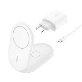 Belkin Boost Charge 2-in-1 Magnetic Foldable Wireless Charger with Qi2 15W + 36W Charger - White