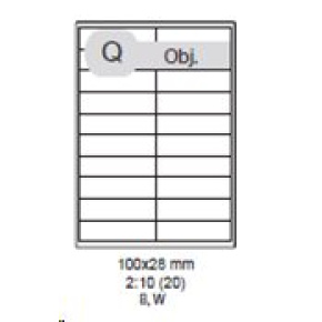 etikety samolepiace 100x28 univerzálne biele 20ks/A4 (100 listov A4/bal.)