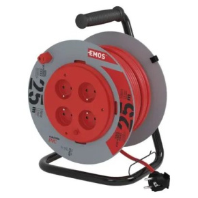 EMOS Predlžovací kábel na bubne 25 m / 4 zásuvky / červený / PVC / 230 V / 1,5 mm2